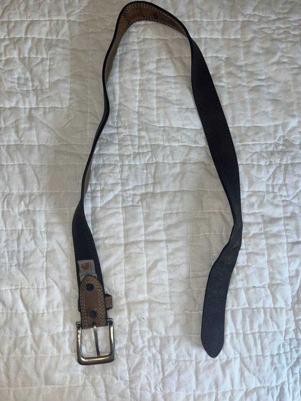 Carhartt Mens Two-Tone Leather Work Belt With Metal Buckle